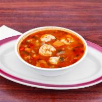 Caldo de Camarones · Shrimp soup.