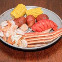 Combo F Special · 1/2 lb. shrimp (no head), 1/2 lb. snow crab legs, 1 lobster tail.