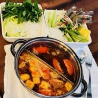 Hot Pot Special · Includes base soup, meat, shrimp, vegetable, vermicelli, and drinks.