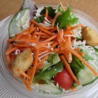 Garden Salad · 32 oz. contains spring mix, cucumbers, tomatoes, carrots, mozzarella cheese, croutons.