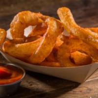 Onion Rings · Crispy battered rings with a side of whichever dipping sauce.