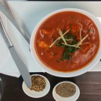 Paneer Tikki Masala · Diced paneer in a tomato yogurt curry.
