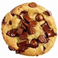 Triple Chocolate Jumbo Deluxe Cookie · This oversized cookie has a delicious mix of semi-sweet chocolate chunks, milk chocolate chu...