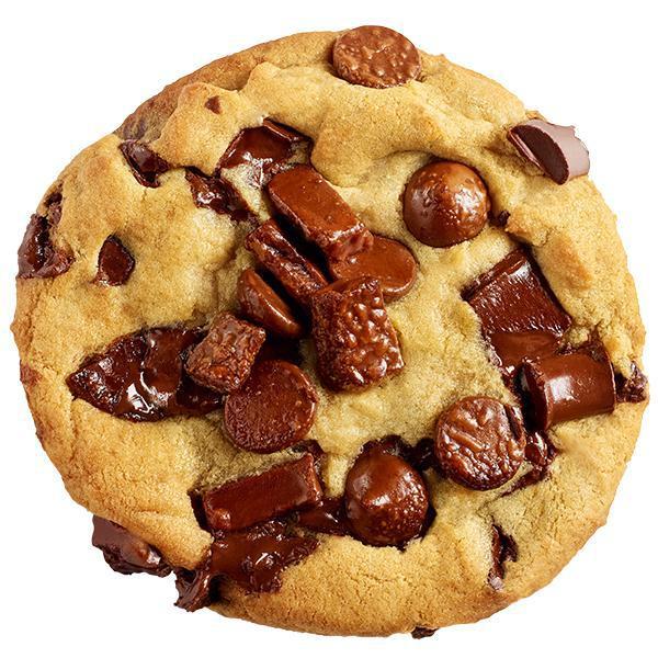 Triple Chocolate Jumbo Deluxe Cookie · This oversized cookie has a delicious mix of semi-sweet chocolate chunks, milk chocolate chunks and Hershey's kisses. The intoxicating triple chocolate flavor is so decadent, so gooey, and so huge, it's sure to satisfy any chocoholic!