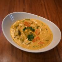 Vegetable Korma-D · Mixed vegetables cooked with nuts and light cream sauce. Sauce available with vegetables, ch...