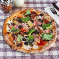 Quattro Stagioni Pizza · Tomato sauce, artichokes, black olives, ham and mushrooms.