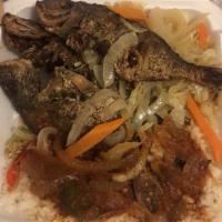 Escovitch Fish Meal · Comes with plantains.