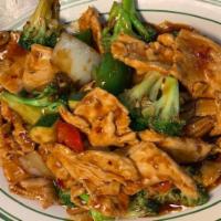 61. Hunan Chicken · Spicy with chili, carrots, snow peas, baby corn and broccoli. Spicy.