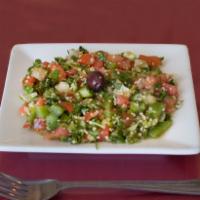 Kisir Tabuli · Bulgur salad. Bulgur (cracked wheat berries), tomatoes, parsley, green onion, red and green ...