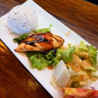 Kid's Salmon Teriyaki · Grilled chicken with house-made teriyaki sauce. Served with smaller portion of meat and one ...