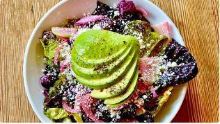 House Salad · pickled red onion, watermelon radish, feta, beets,
avocado, house dressing 