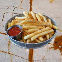 French fries (V,GF) · Topped with house seasoning. (V,GF)