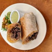 Burritos · Flour tortilla stuffed with rice, pinto, or black beans, cheese, and pica de gallo. Served w...