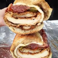 Baglivo Special Hero · Chicken cutlet, prosciutto, hot copocollo, fresh mozzarella and vinegar peppers with oregano...