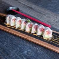 Dobbs Ferry Roll · Salmon, tuna, spicy lobster, avocado blended with crunchy and wrapped with soybean paper.