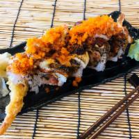 Sakura Roll · Deep-fried shrimp and spicy tuna inside, topped with tuna, albacore, crab mix and masago. To...