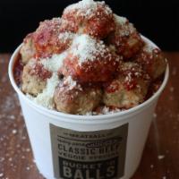 Bucket of B'alls · 20 balls with your choice of ball and sauce. 
/// Perfect Balls: a portion of the cooking pr...