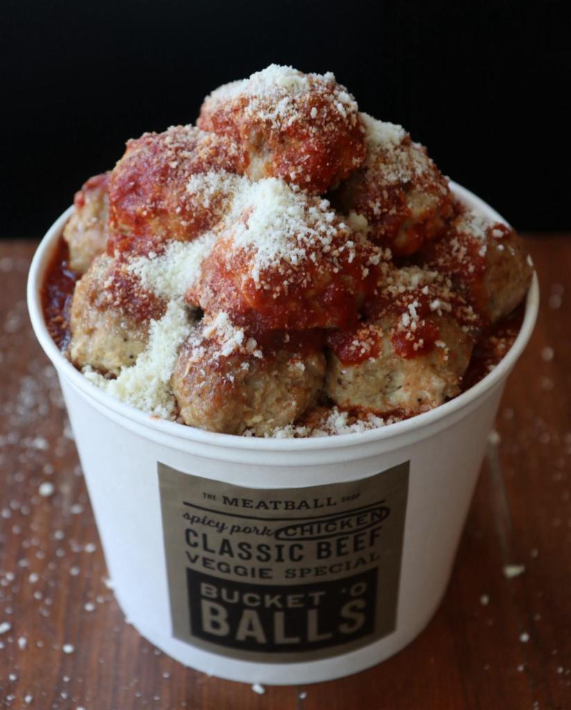 Bucket of B'alls · 20 balls with your choice of ball and sauce. 
/// Perfect Balls: a portion of the cooking process involves the use of the same oil that has cooked gluten and dairy. Please note if you have any severe allergies, reach out directly to the restaurant to discuss in more detail.