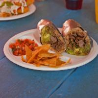 Al Pastor Burrito · Slow broiled marinated pork. Extra meat for an additional charge. Extras and cut option avai...
