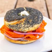 Smoked Lox Bagel Sandwich · Choice of Toasted Bagel ＆ Spread with Pacific Smoked Salmon Lox. Also available: Avocado, Ca...
