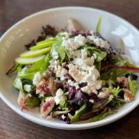 Smoked Trout · Gluten-Free. Organic greens, candied pecans, dried cranberries, crisp apple, goat cheese, Ta...