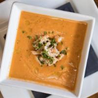 Tomato Bisque · Gluten-Free. Spicy fire roasted tomato bisque, blue cheese, scallions.