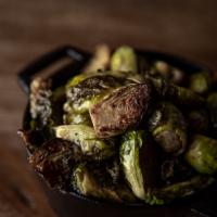 Brussel Sprouts in Kimchi Sauce · Roasted Brussels sprouts, spicy kimchi sauce