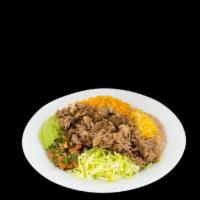 4. Carnitas  Combination Plate · Shredded carnitas (shredded pork) served with guacamole, pico de gallo and lettuce with rice...