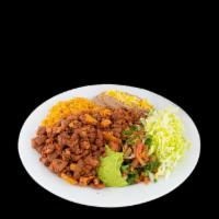 12. Al Pastor Combination Plate · Al pastor (marinated pork) comes with guacamole, pico de gallo, and lettuce. Served with ric...