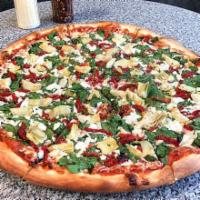 Gourmet Pizza · Spinach, feta cheese, sundried tomatoes, and artichokes.