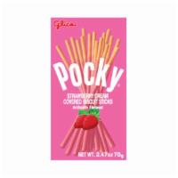 Pocky - Strawberry · Strawberry cream-covered biscuit sticks.