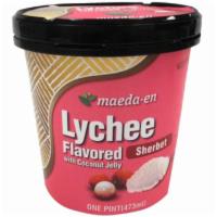Lychee Ice Cream · Maeda-En lychee sherbet with coconut jelly; 1 pint.
