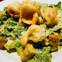 Shrimp Caesar Salad · Crisp romaine tossed with our house-made dressing, five grilled shrimp, Parmigiano, and seas...