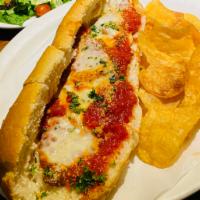 Eggplant Sandwich · Lightly breaded fried eggplant, topped with marinara sauce and melted mozzarella, served on ...