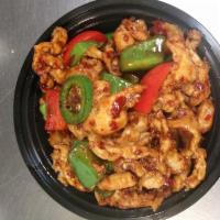 C18. Hot and Spicy Chicken Chef's Recommendation · Sliced white meat chicken stir-fried with sweet pepper in Szechuan sauce. Hot and spicy.