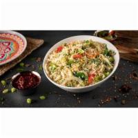 Fried Rice · Long grain Basmati rice stir fried in ginger and soya with fine chopped veggies and your cho...