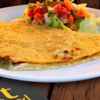 Corn Quesadilla · Corn tortilla, cheese and choice of meat. Served with lettuce and pico. Gluten free.