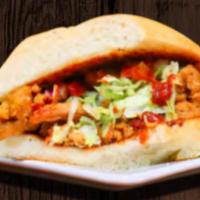 Spicy Chick-End Torta · Mexican bread, chick-end, pico, lettuce and chipotle sauce.