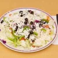 Greek Salad · Lettuce, tomatoes, cucumbers, green peppers, black olives, feta cheese, and special dressing.