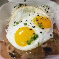 7. Loco Moco  · Comes with 2 eggs any style, brown gravy and sauteed onions. Includes furikake rice and side...