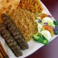 K3. Kubideh Kabob · Extra lean ground beef seasoned with a variety of spices then grilled on a skewer to perfect...