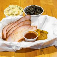 Smokehouse Meat Platter · 1/2 lb. choice of brisket, turkey or pulled pork and 2 small sides.