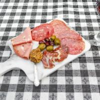 Assaggi Salumi Tasting · Chef's tasting salumi assortment and served with olives and pommery mustard.