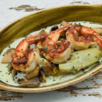 French Quarter Topping · Blackened shrimp, mushrooms, artichoke hearts, lemon basil cream