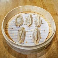 steamed pork & shrimp dumpling · five (5) pieces of pork and shrimp steamed dumpling.  

(ginger, black vinegar, or soy sauce...