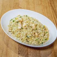 chicken fried rice · chicken fried rice with egg and green onions.
