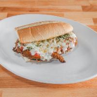 Eggplant Parmesan Sandwich · Eggplant topped with cheese and tomato sauce.