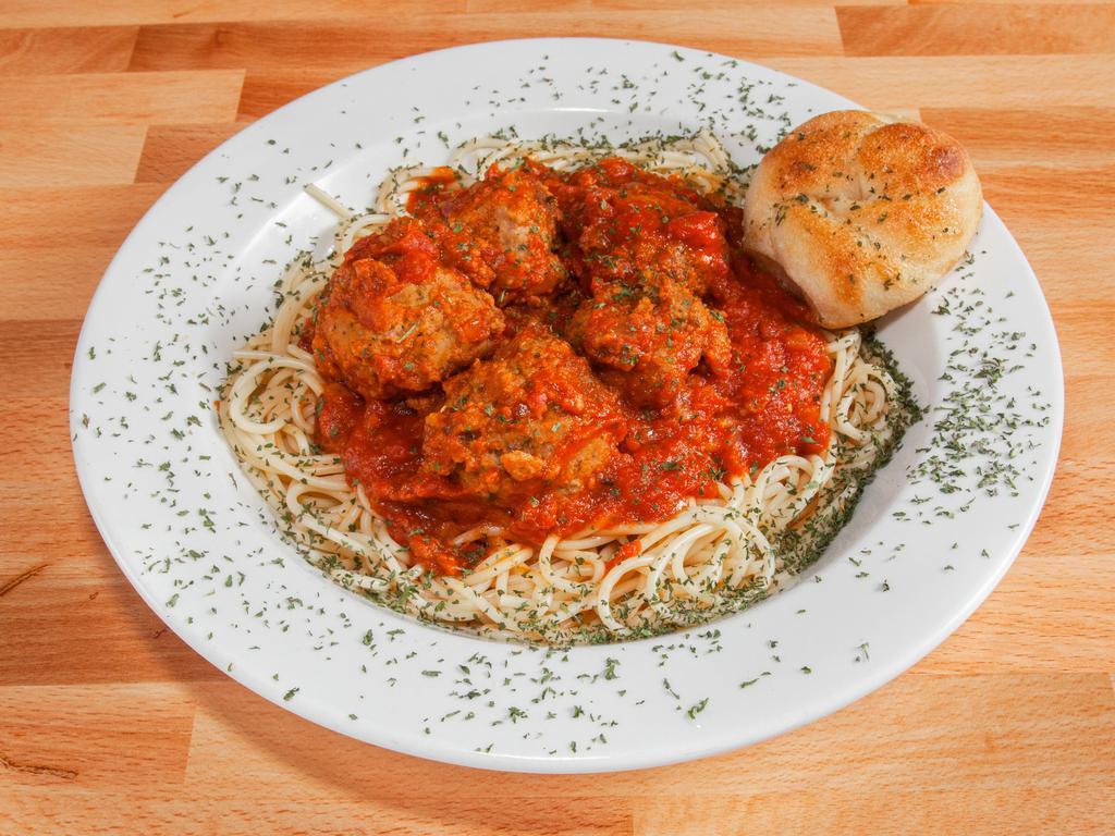 Pasta Dinner · Frank's signature pasta in marinara served with a side salad, small (2 oz) side of dressing, and a garlic knot.
