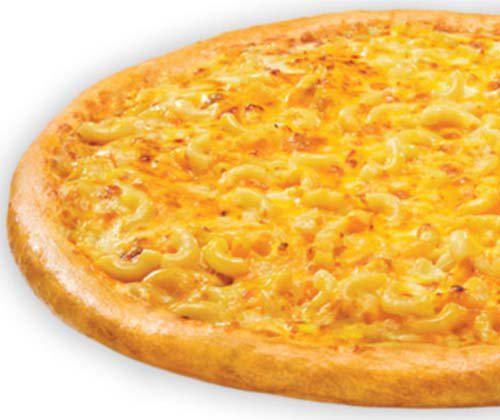 Mac N Cheese Pizza · Creamy cheese sauce layered with macaroni noodles, cheddar cheese and 100% real Wisconsin mozzarella cheese.