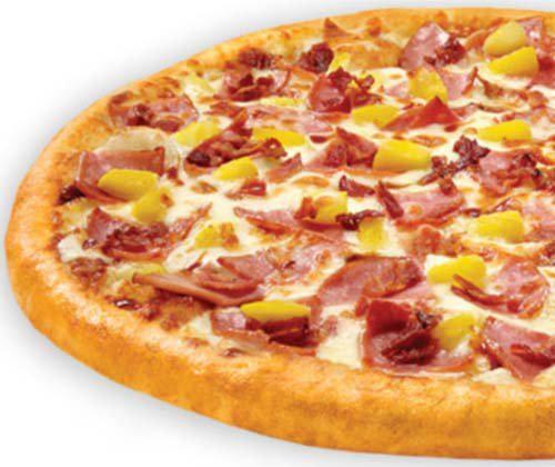 MAUI Topper Pizza · Semi-sweet BBQ sauce topped with 100% real Wisconsin mozzarella cheese, Canadian bacon, pineapple and applewood smoked bacon.
